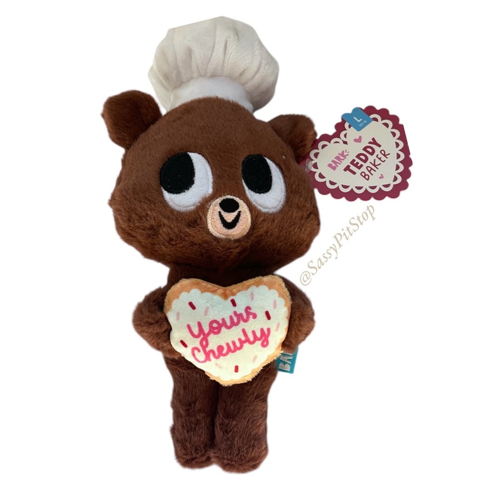 BARK TEDDY BAKER Plush Bear Super Stretch Crinkle Squeaker Dog Toy